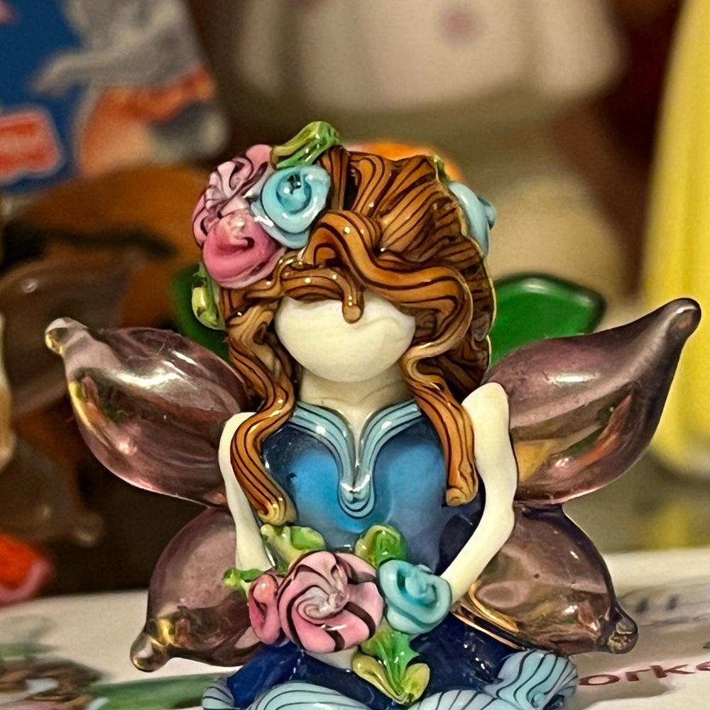 Lampwork Bead Glass Dark Aqua Fairy with Wings by Mavis Smith Small Wond…